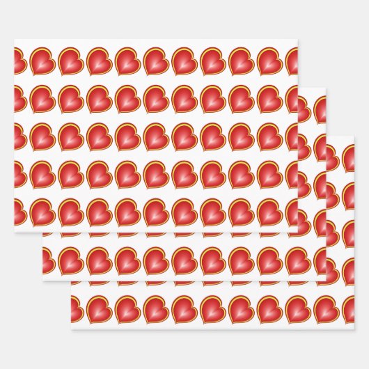 多くの愛と赤い黄色のハートフラクタルパターン ラッピングペーパーシート (セット)