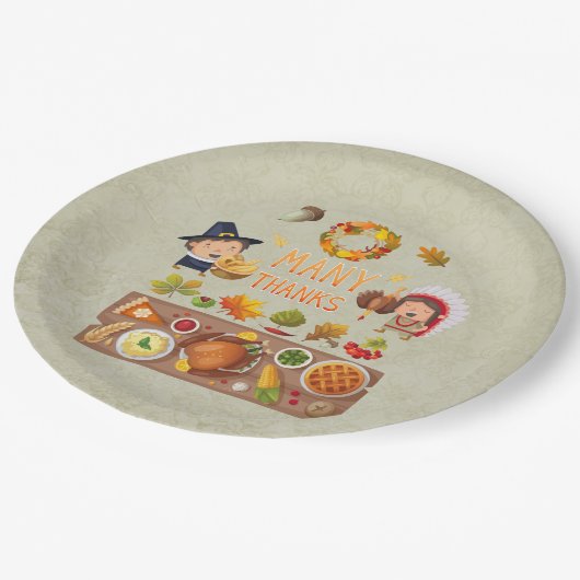 多くの感謝してい巡礼と先住民の感謝祭 ペーパープレート (アングル)