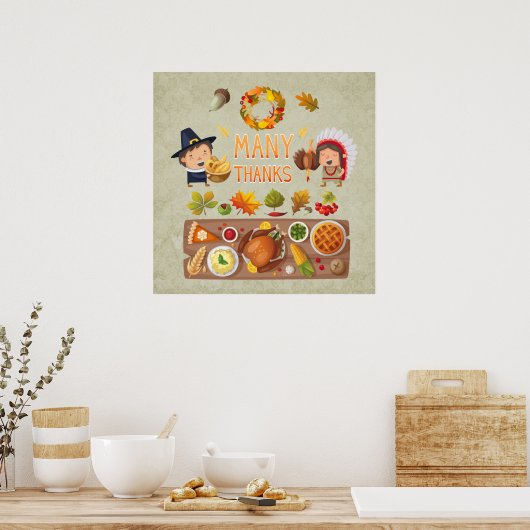 多くの感謝してい巡礼と先住民の感謝祭 ポスター (キッチン)