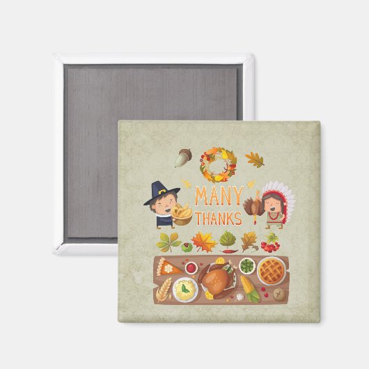 多くの感謝してい巡礼と先住民の感謝祭 マグネット (正面/裏面)