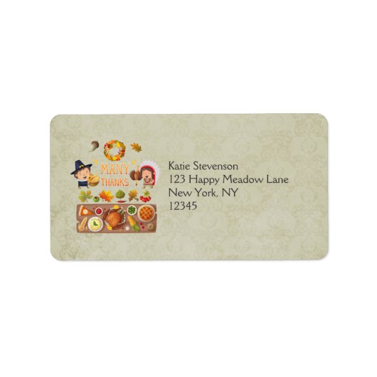 多くの感謝してい巡礼と先住民の感謝祭 ラベル (正面)