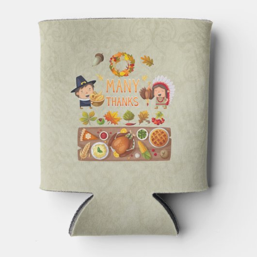 多くの感謝してい巡礼と先住民の感謝祭 缶クーラー (正面)