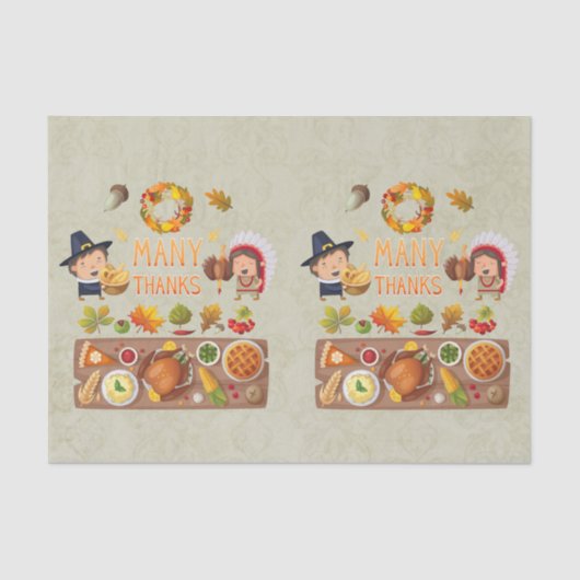 多くの感謝してい巡礼と先住民の感謝祭 薄葉紙 (正面)