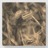 多くの曲がった正方形が「ブラシストローク」で染められている ストーンコースター (正面)