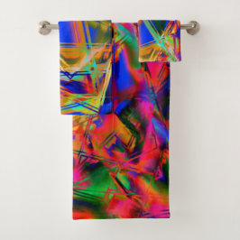 多くの曲がった正方形でカラフルの「ブラシストローク」 バスタオルセット
