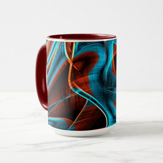 多くの曲がった赤と空の青は溝で燃えた マグカップ (正面左)