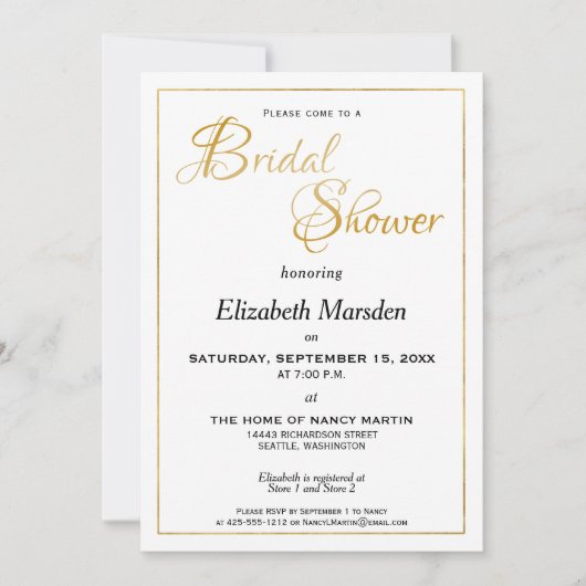 多くの水の経典 エレガントゴールド ブライズシャワー 招待状 (正面)