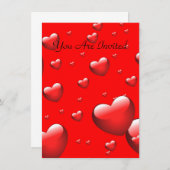 多くの浮遊するハートの模様 招待状 (正面/裏面)