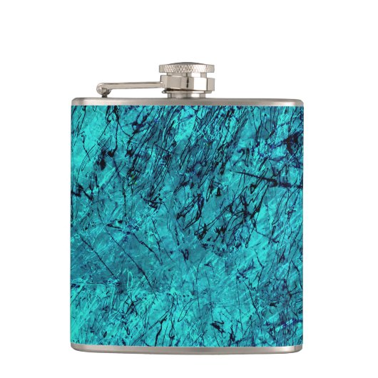 多くの混合/迷路の線を持つブルーデジタルアート フラスク (正面)