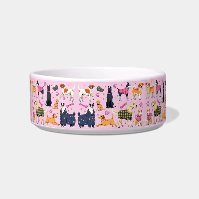 多くの犬 ボウル (Many Dogs Pink Background Dog Bowl!)