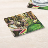 多くの男性、多くのメロン、ブダペスト スクエアペーパーコースター (アングル)