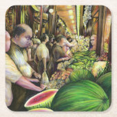 多くの男性、多くのメロン、ブダペスト スクエアペーパーコースター (正面)