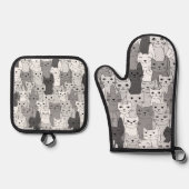 多くの白黒キャッツデザイン 鍋つかみ&鍋敷きセット (正面)