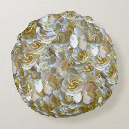 多くの美しい花びらのバラ ラウンドクッション (裏面)