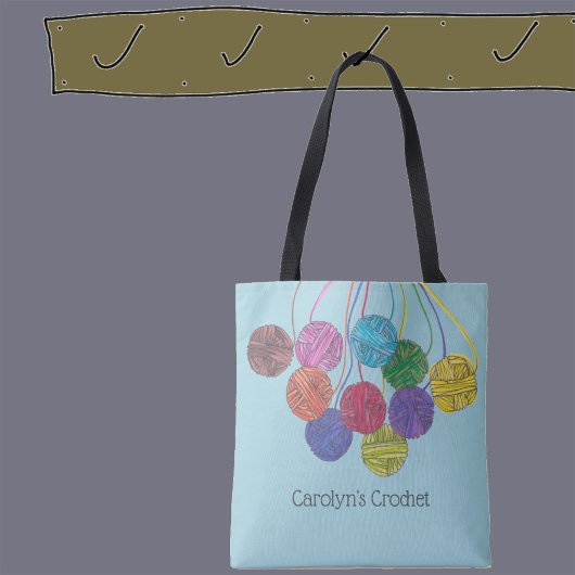 多くの色の玉の糸、かぎ編みパーソナライズされた、 トートバッグ