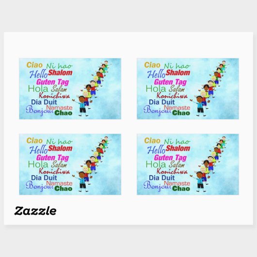 多くの言語でこんにちは 長方形シール (シート)