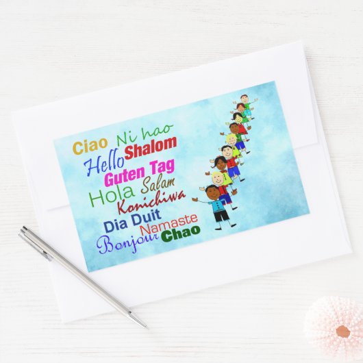 多くの言語でこんにちは 長方形シール (封筒)