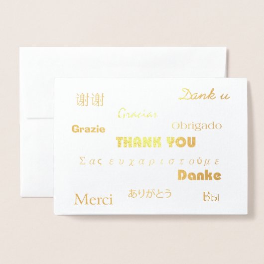 多くの言語でパーソナライズされた感謝 箔カード (封筒付き正面)