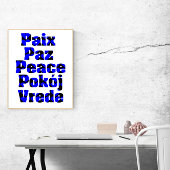 多くの言語で平和ブラックとブルーのハート ポスター