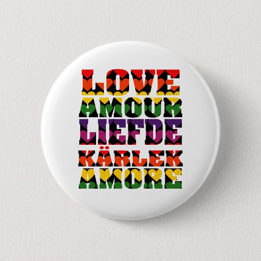多くの言語で愛ダークレインボーハート 缶バッジ (正面)