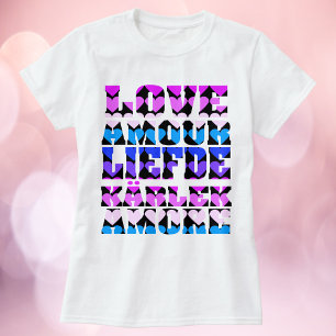 多くの言語で愛ハートピンク紫ブラック Tシャツ