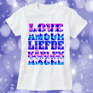 多くの言語で愛ピンク紫ブルー Tシャツ
