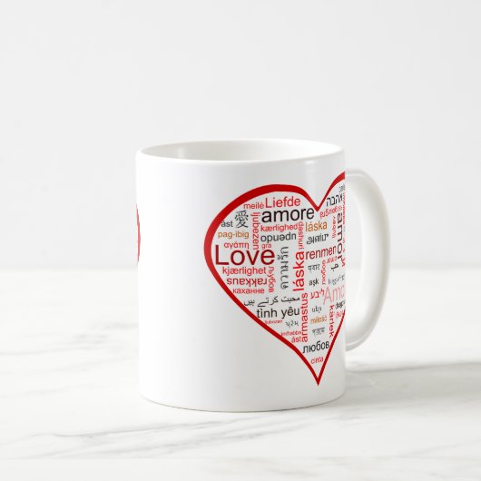 多くの言語の愛の十分の赤いハート コーヒーマグカップ (正面右)