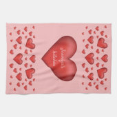 多くの赤いハートとカスタム文字 キッチンタオル (横)