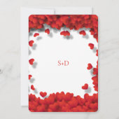 多くの赤いハート バレンタインデーの結婚式の日 招待状 (裏面)