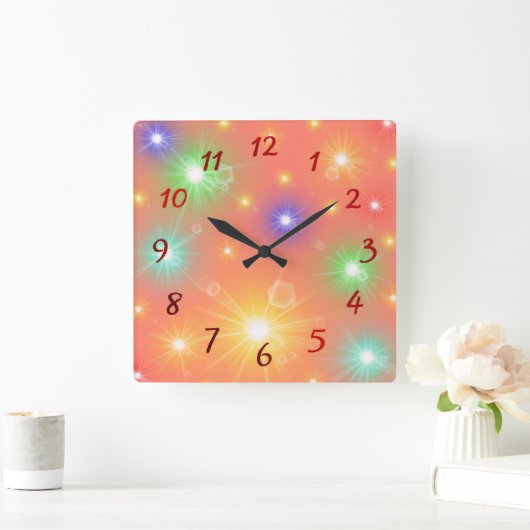 多くの陽気なデジタルパーティーを日光浴する スクエア壁時計 (ホーム)