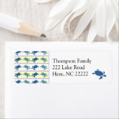 多くの青いウミガメの差出人住所ラベル ラベル (インサイチュ)