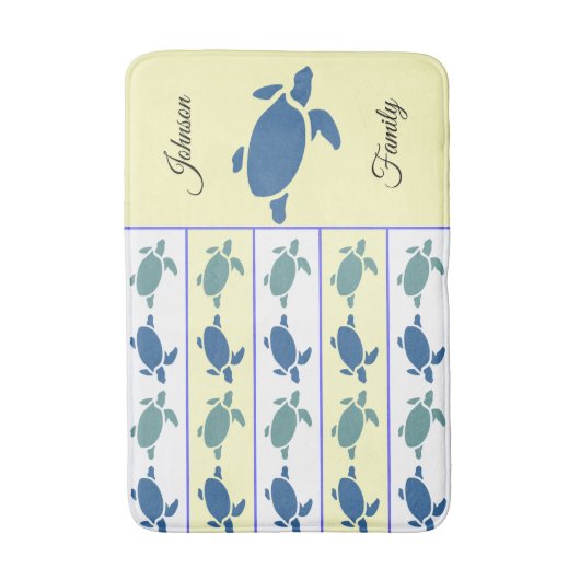 多くの青いカメ任意の家族名バスマット バスマット (正面縦)