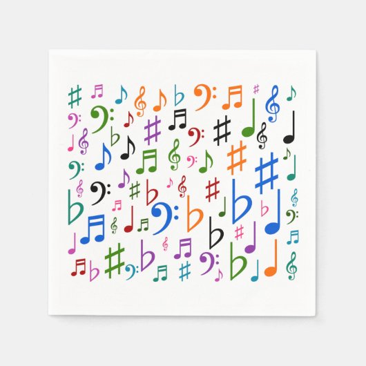 多くの音符と記号 スタンダードカクテルナプキン (正面)