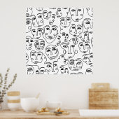 多くの顔ラインアート ポスター (キッチン)