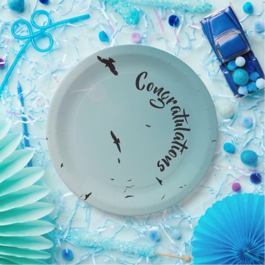 多くの鳥とコントレイル&あなたのテキスト ペーパープレート (パーティー)