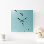 多くの鳥とコントレイル スクエア壁時計 (ホーム)