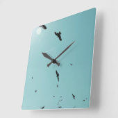 多くの鳥とコントレイル スクエア壁時計 (傾斜)