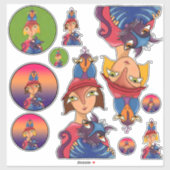 多くの鳥、猫の女性 シール (シート)