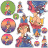 多くの鳥、猫の女性 シール (正面)