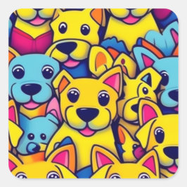 多くの黄色い犬は幸せな犬 スクエアシール