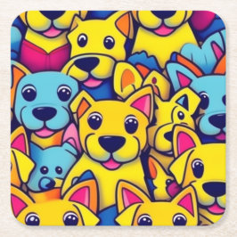 多くの黄色い犬は幸せな犬 スクエアペーパーコースター