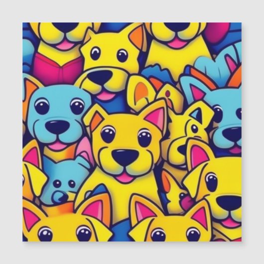 多くの黄色い犬は幸せな犬 マグネット招待状 (正面)