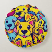 多くの黄色い犬は幸せな犬 ラウンドクッション (裏面)