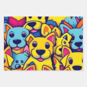 多くの黄色い犬は幸せな犬 ラッピングペーパーシート (正面3)
