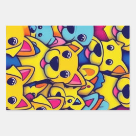 多くの黄色い犬は幸せな犬 ラッピングペーパーシート