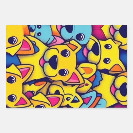 多くの黄色い犬は幸せな犬 ラッピングペーパーシート (正面)