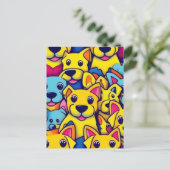 多くの黄色い犬 幸せな犬たち ポストカード (スタンド正面)