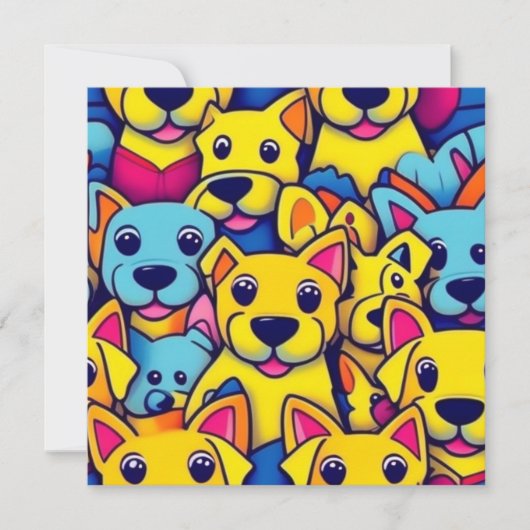 多くの黄色い犬 幸せな犬たち 招待状 (正面)