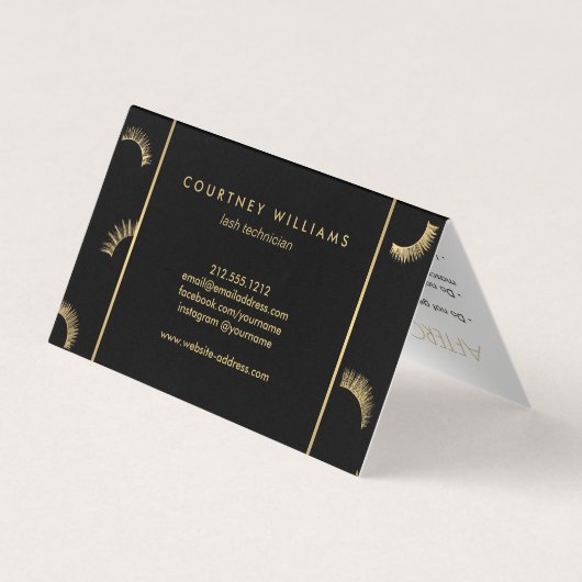 多くのLashesサロンブラック/金ゴールドアフターケア 名刺 (裏面)