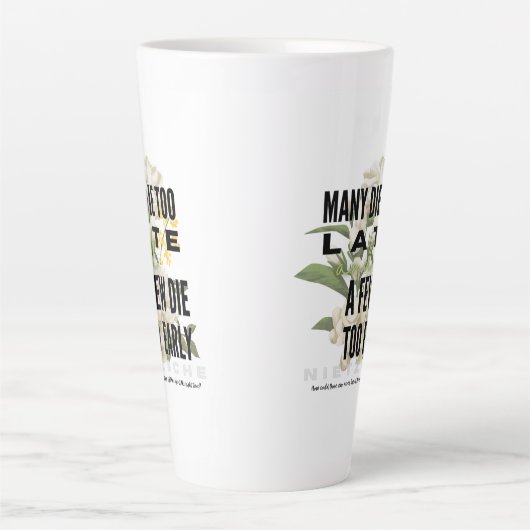 多くは死ぬが早すぎる。ニーチェ カフェラテマグ (正面)